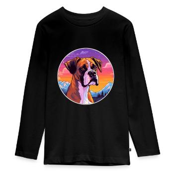 Boxer chien race dessin animé Kawaii aquarelle - T-shirt manches longues Premium Ado - noir - Devant - AI Model Kid Female (0cm)