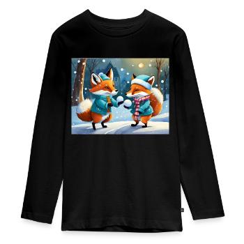 mignon petit renard démon vie quotidienne - jouer à la neige - T-shirt manches longues Premium Ado - noir - Devant - AI Model Kid Female (0cm)