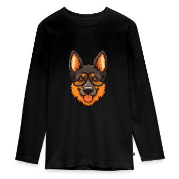 German Shepherd Dog Breed Watercolor Cartoon Kawai - Teenager Premium Organic Long Sleeve Shirt - black - Front - AI Model Kid Female (0cm)