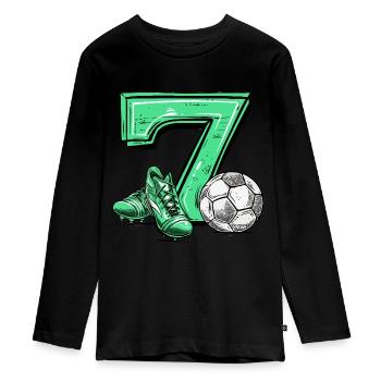 Football 7 years old - Teenager Premium Organic Long Sleeve Shirt - black - Front - AI Model Kid Female (0cm)