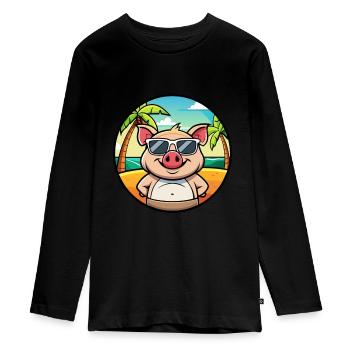Schwein lustige Cartoon Sommer Strand Sonnenbrille Aufkleber - Teenager Premium Bio Langarmshirt - Schwarz - Vorne - AI Model Kid Female (0cm)