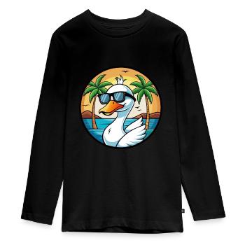 Schwan Lustige Cartoon Sommer Strand Sonnenbrille Aufkleber - Teenager Premium Bio Langarmshirt - Schwarz - Vorne - AI Model Kid Female (0cm)