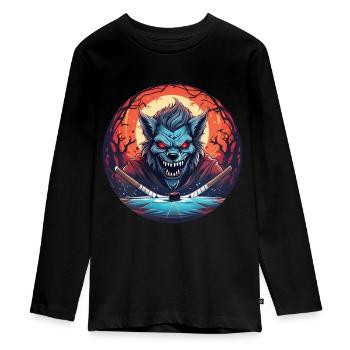 Effrayant Halloween Party Costume Werewolf Field - T-shirt manches longues Premium Ado - noir - Devant - AI Model Kid Female (0cm)