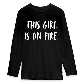 This girl is on fire. This girl is fire and - Teenager Premium Organic Long Sleeve Shirt - black - Front - AI Model Kid Female (0cm)