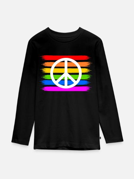 Peace Peacezeichen auf Regenbogenfahne regenbogen - Teenager Premium Bio Langarmshirt - Schwarz