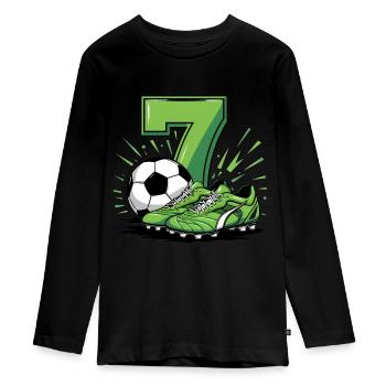 Football 7 years old - Teenager Premium Organic Long Sleeve Shirt - black - Front - AI Model Kid Female (0cm)