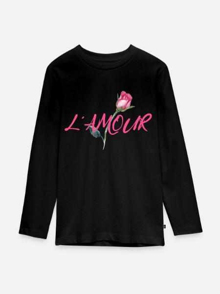 L' amour mit Rose - Teenager Premium Bio Langarmshirt - Schwarz