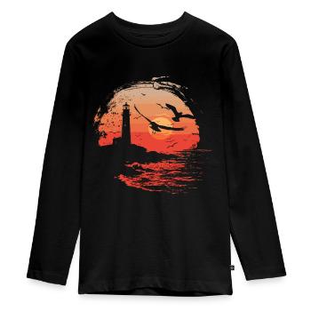 Seagull Seabird Lighthouse Sunset - Teenager Premium Organic Long Sleeve Shirt - black - Front - AI Model Kid Female (0cm)
