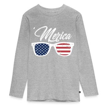 Merica Awesome Vintage Patriotic Designs - Teenager Premium Organic Long Sleeve Shirt - heather grey - Front