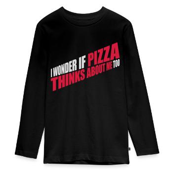 pizza thinks about me - Teenager Premium Bio Langarmshirt - Schwarz - Vorne - AI Model Kid Female (0cm)