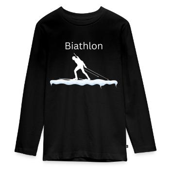 Biathlon Wintersport Ski Schnee Sprint Langlauf - Teenager Premium Bio Langarmshirt - Schwarz - Vorne - AI Model Kid Female (0cm)