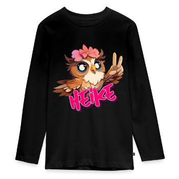 HEIKE - Beau nom de fille avec hibou mignon - T-shirt manches longues Premium Ado - noir - Devant - AI Model Kid Female (0cm)