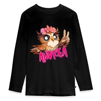 ANDREA - Beau nom de fille avec un hibou mignon - T-shirt manches longues Premium Ado - noir - Devant - AI Model Kid Female (0cm)