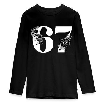 Nummer 67 Schwarze Blumen - 67. Blumengeburtstag - Teenager Premium Bio Langarmshirt - Schwarz - Vorne - AI Model Kid Female (0cm)