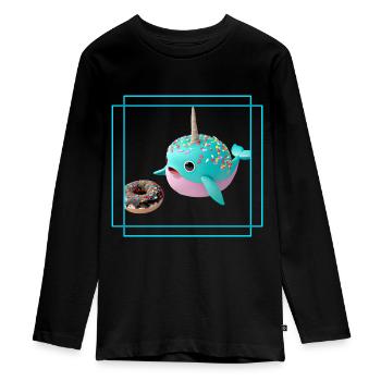 Donut liefhebbende narwal - Tieners Premium Bio shirt met lange mouwen - zwart - Voor - AI Model Kid Female (0cm)