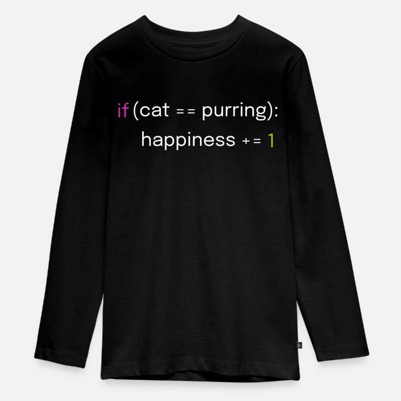 Katzen- und Coding-Design - Teenager Premium Bio Langarmshirt - Schwarz
