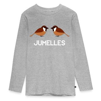 JUMELLES ANNIVERSAIRE NAISSANCE OISEAUX - T-shirt manches longues Premium Ado - gris chiné - Devant