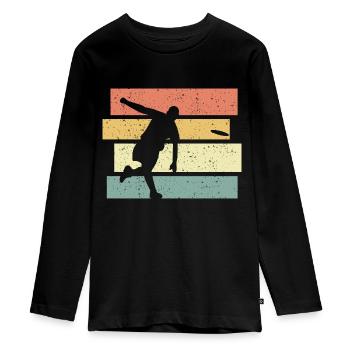Frisbee retro vintage Frisbee legend - Teenager Premium Organic Long Sleeve Shirt - black - Front - AI Model Kid Female (0cm)