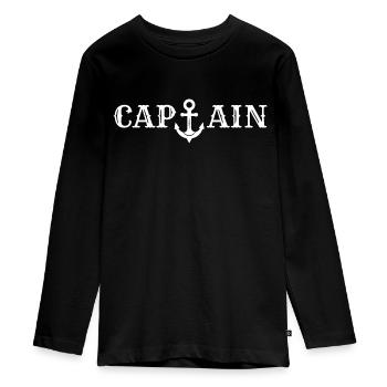 Captain-Captain, Logo for Captains, Ship Captain - Teenager Premium Organic Long Sleeve Shirt - black - Front - AI Model Kid Female (0cm)