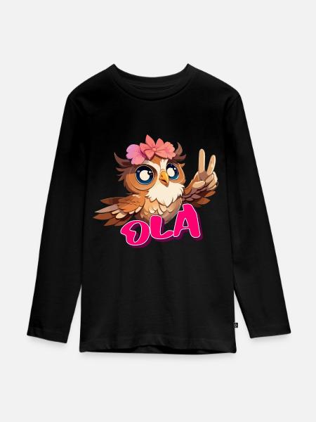 OLA - Smukt pigenavn med sød ugle - Premium økologisk langærmet T-shirt til teenagere - sort