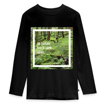 Go outside, touch some grass. Go outside... - Teenager Premium Organic Long Sleeve Shirt - black - Front - AI Model Kid Female (0cm)
