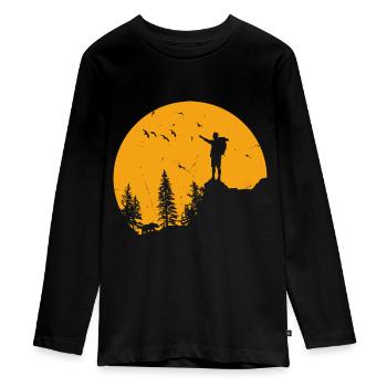 Hiking. Hiking in nature. - Teenager Premium Organic Long Sleeve Shirt - black - Front - AI Model Kid Female (0cm)