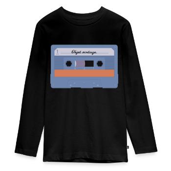 Objet vintage - cassette audio - T-shirt manches longues Premium Ado - noir - Devant - AI Model Kid Female (0cm)