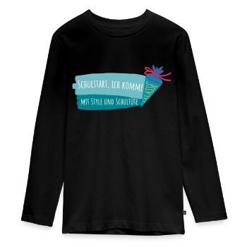 Schulstart ich komme - Einschulung - Teenager Premium Bio Langarmshirt - Schwarz - Vorne - AI Model Kid Female (0cm)