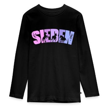 Geburtstag Mädchen 7 Jahre alt Pferd Pferde - Teenager Premium Bio Langarmshirt - Schwarz - Vorne - AI Model Kid Female (0cm)