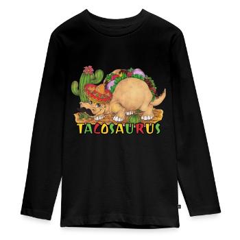 TacoSaurus Dinosaurier als Taco mit Hut und Bart - Teenager Premium Bio Langarmshirt - Schwarz - Vorne - AI Model Kid Female (0cm)