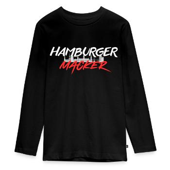 HAMBURGER MACKER Die Kult Marke aus Hamburg - Teenager Premium Bio Langarmshirt - Schwarz - Vorne - AI Model Kid Female (0cm)