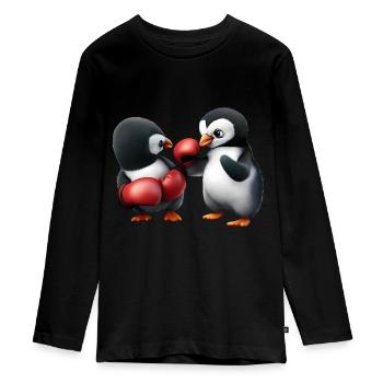 Penguin Boxing Match - Teenager Premium Organic Long Sleeve Shirt - black - Front - AI Model Kid Female (0cm)