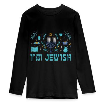 Je suis juif Noël Joyeux modèle de Hanoukka - T-shirt manches longues Premium Ado - noir - Devant - AI Model Kid Female (0cm)