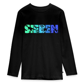 Kinder 7 Jahre Dino 7. Geburtstag Dinosaurier - Teenager Premium Bio Langarmshirt - Schwarz - Vorne - AI Model Kid Female (0cm)