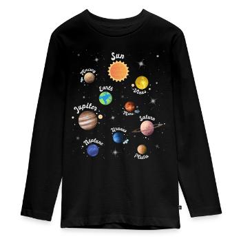 Sonnensystem Planeten Weltraum Kinder Wissen - Teenager Premium Bio Langarmshirt - Schwarz - Vorne - AI Model Kid Female (0cm)
