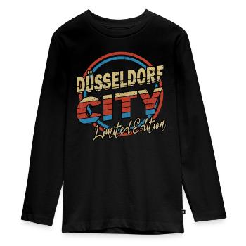Dusseldorf Germany City Font 80s Style - Teenager Premium Organic Long Sleeve Shirt - black - Front - AI Model Kid Female (0cm)