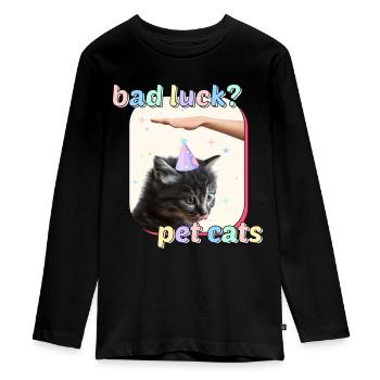 Cat Memes - Bad Luck Pet Cats - Teenager Premium Organic Long Sleeve Shirt - black - Front - AI Model Kid Female (0cm)