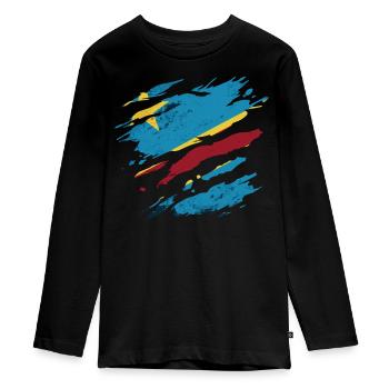 Kongo - Nationalfahne, Kratzer, Risse - Teenager Premium Bio Langarmshirt - Schwarz - Vorne - AI Model Kid Female (0cm)