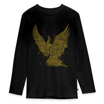PHÖNIX: Word-Art Design! Fabelwesen, Mythologie - Teenager Premium Bio Langarmshirt - Schwarz - Vorne - AI Model Kid Female (0cm)