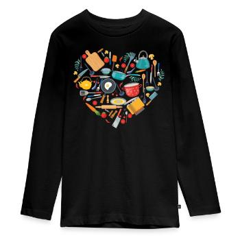 Cuisine Cook Heart Tools Cuisine - T-shirt manches longues Premium Ado - noir - Devant - AI Model Kid Female (0cm)