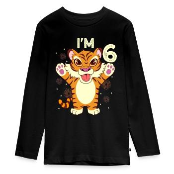 Endlich 6 - Tiger 6. Geburtstag - Teenager Premium Bio Langarmshirt - Schwarz - Vorne - AI Model Kid Female (0cm)