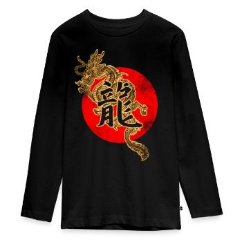 Chinesischer Drache - Teenager Premium Bio Langarmshirt - Schwarz - Vorne - AI Model Kid Female (0cm)