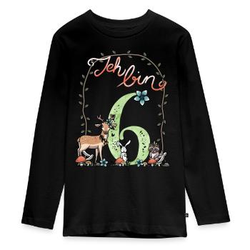 6. Geburtstag 6 Jahre Mädchen Waldtiere - Teenager Premium Bio Langarmshirt - Schwarz - Vorne - AI Model Kid Female (0cm)