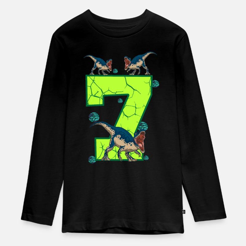 7ème anniversaire Dino - T-shirt manches longues Premium Ado - noir