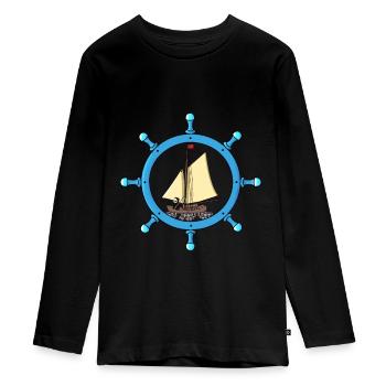 Maritim Grim Reaper Sailor Sailing Ship Steering Wheel - Teenager Premium Organic Long Sleeve Shirt - black - Front - AI Model Kid Female (0cm)