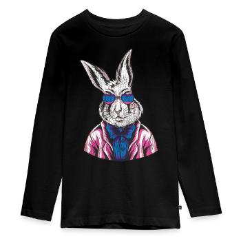 Bisexual Bi Pride Flag Rabbit - Teenager Premium Organic Long Sleeve Shirt - black - Front - AI Model Kid Female (0cm)