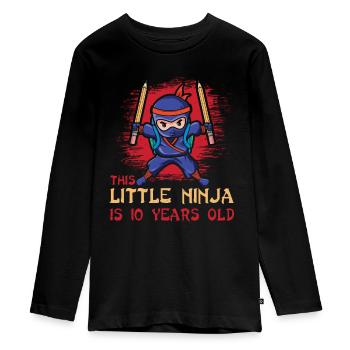 Birth Born Age 10 Years Old Japan Japanese Ninja - Teenager Premium Organic Long Sleeve Shirt - black - Front - AI Model Kid Female (0cm)