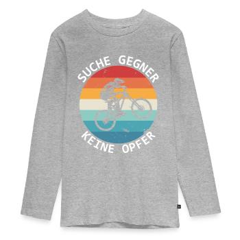 Suche Gegner Keine Opfer Mountainbike Fahrrad MTB - Teenager Premium Bio Langarmshirt - Grau meliert - Vorne