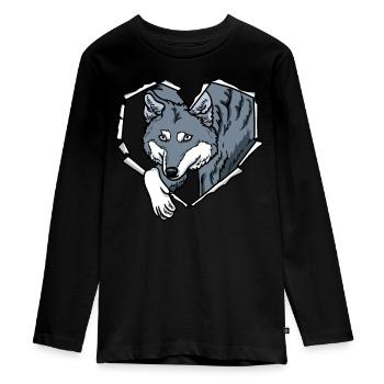 Wolf Riss zerissenes Loch Herz Wolfsgesicht - Teenager Premium Bio Langarmshirt - Schwarz - Vorne - AI Model Kid Female (0cm)