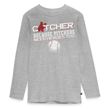 Baseball Fan Catcher Vintage - Teenager Premium Bio Langarmshirt - Grau meliert - Vorne